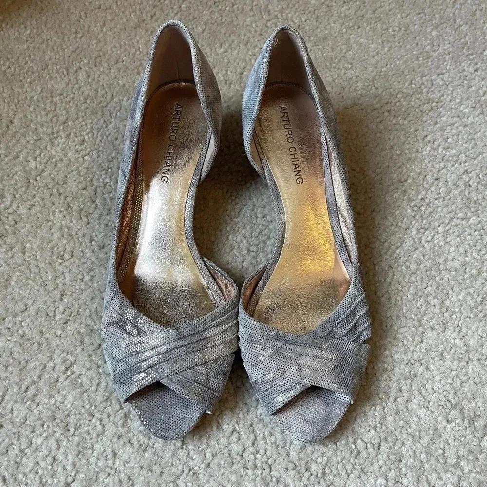 Arturo Chiang Blanca Mettalic Suede wedges‎